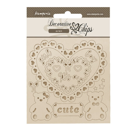 Stamperia Baby Decorative Chips Heart and Bears (SCB283)