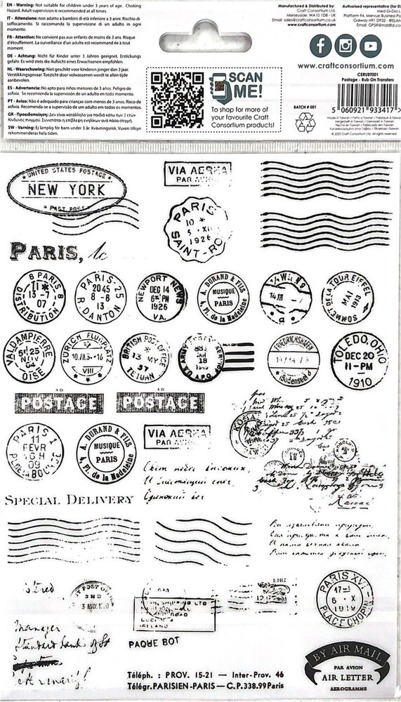 Craft Consortium The Collector Rub on Transfers Postage (CERUBT001)