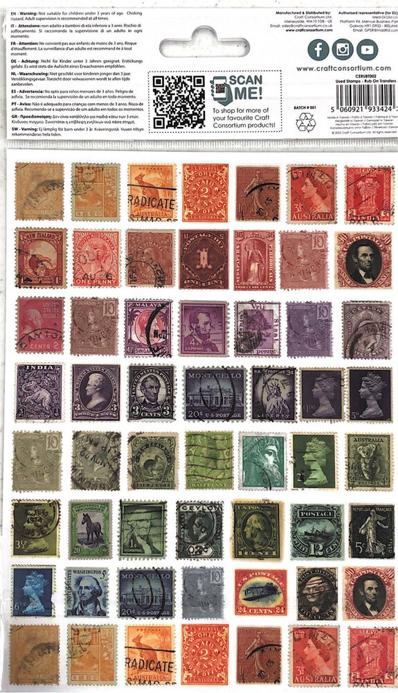 Craft Consortium The Collector Rub on Transfers Used Stamps (CERUBT002)