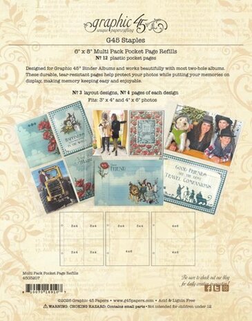 Graphic 45 Binder Album 6x8 Inch Multi Pack Pocket Page Refills (4503207)
