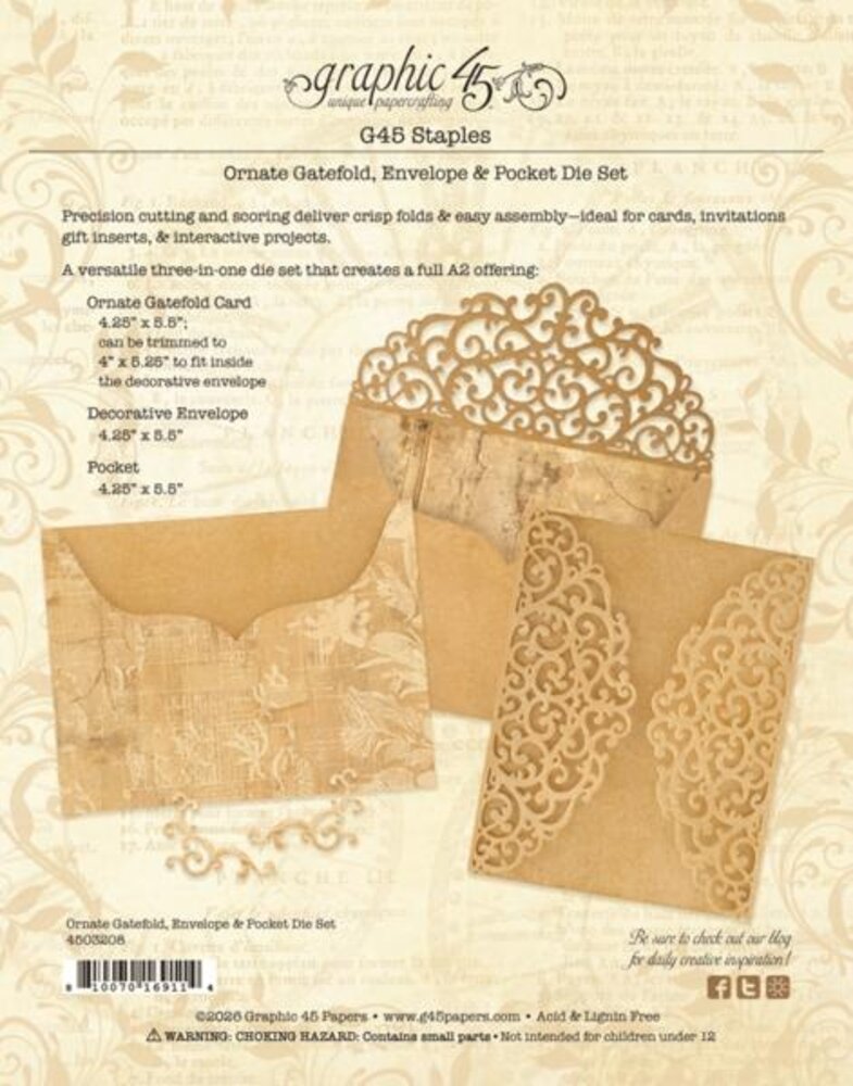 Graphic 45 Ornate Gatefold Envelope & Pocket Die Set (4503208)