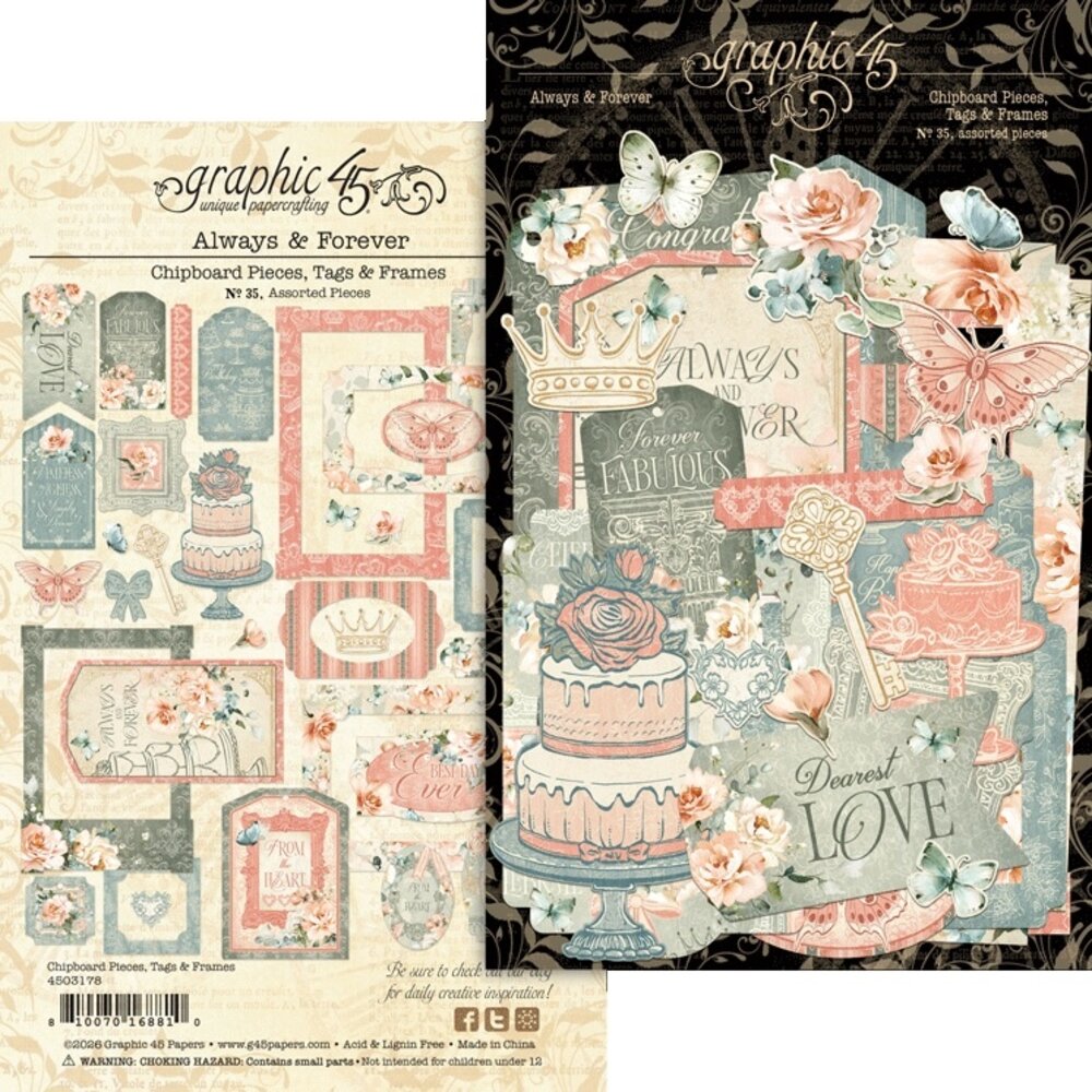 Graphic 45 PRE-ORDER Always & Forever Chipboard Pieces Tags & Frames (4503178)