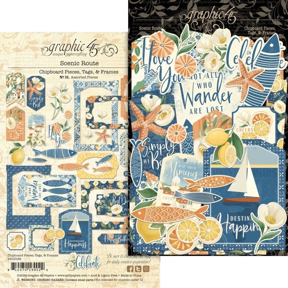 Graphic 45 Scenic Route Chipboard Pieces, Tags & Frames (4503199)