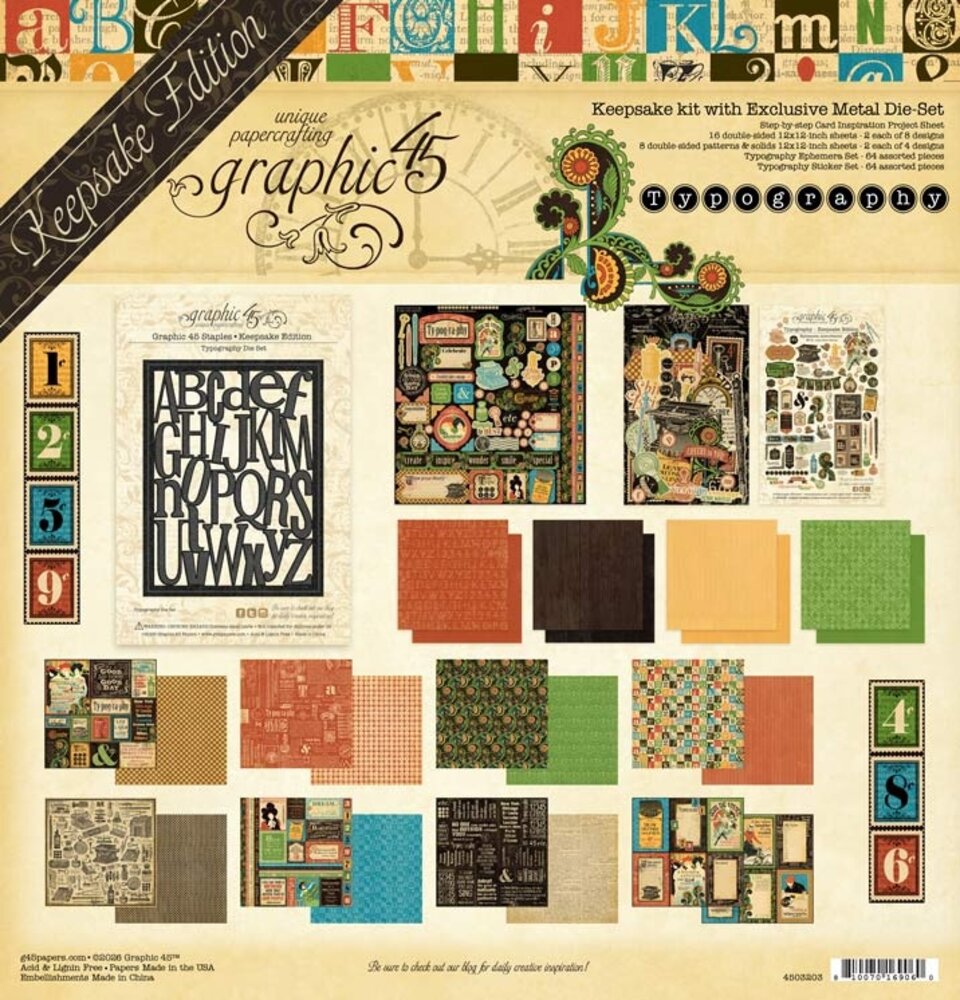 Graphic 45 PRE-ORDER Typography 12x12 Inch Keepsake Kit with Exclusive Metal Die-Set (4503203)