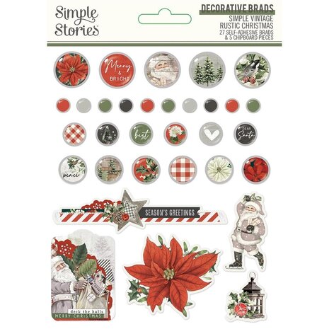 Simple Stories Simple Vintage Rustic Christmas Decorative Brads (16027) (OUTLET)