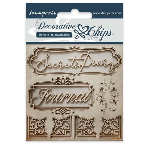 Stamperia Decorative Chips Secret Diary (SCB25) (OUTLET)