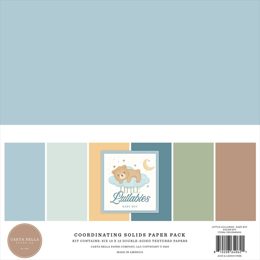 Carta Bella Little Lullabies Baby Boy 12x12 Inch Coordination Solids Pack (CBLUB485015)