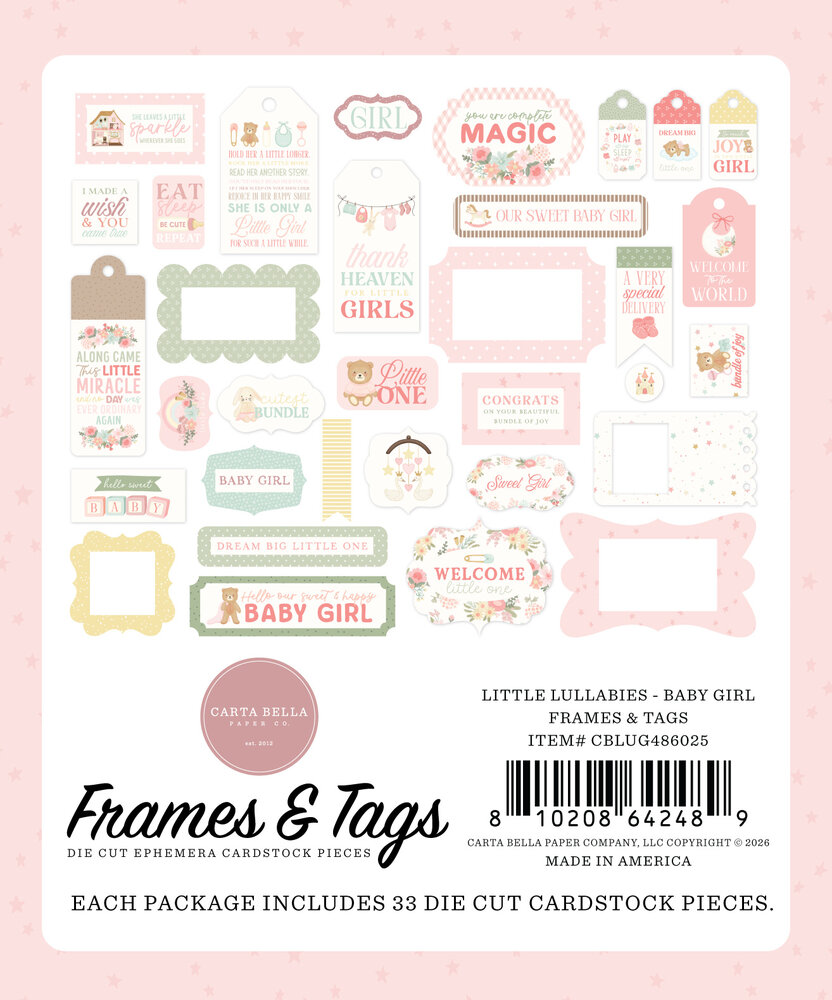 Carta Bella Little Lullabies Baby Girl Ephemera Frames & Tags (CBLUG486025)
