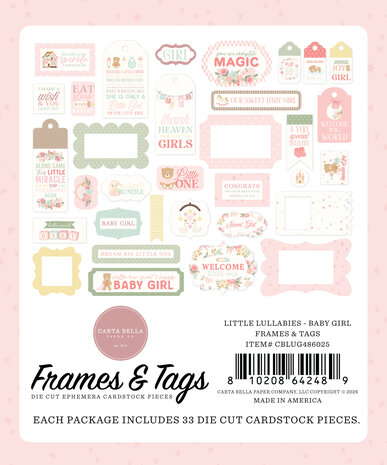Carta Bella Little Lullabies Baby Girl Ephemera Frames & Tags (CBLUG486025)