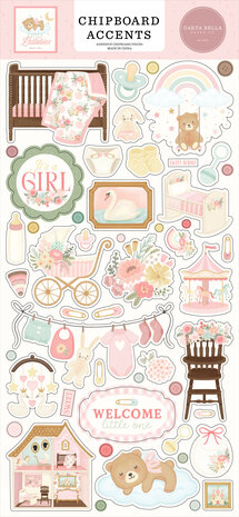 Carta Bella Little Lullabies Baby Girl 6x13 Inch Chipboard Accents (CBLUG486021)