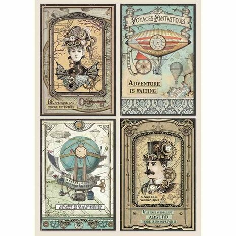 Stamperia Rice Paper A4 Voyages Fantastiques Cards (DFSA4368) (OUTLET)