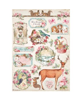 Stamperia Rice Paper A4 Pink Christmas Deer (6pcs) (DFSA4629) (OUTLET)