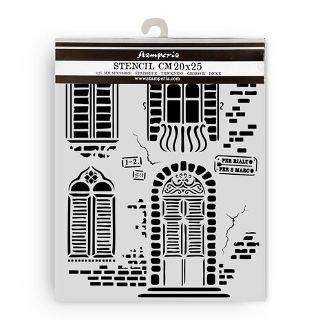 Stamperia Venice City of Art Thick Stencil 20x25cm Windows (KSTD181) (OUTLET)