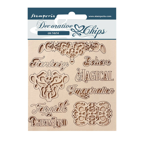 Stamperia Magic Forest Decorative Chips Writing And Plates (SCB162) (OUTLET)