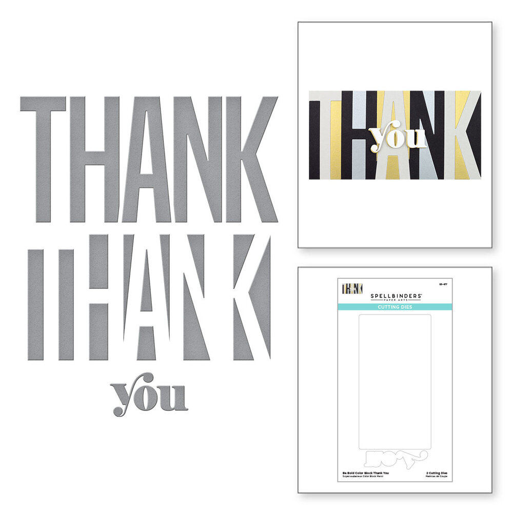 Spellbinders Be Bold Color Block Thank You Etched Dies (S5-477) (OUTLET)