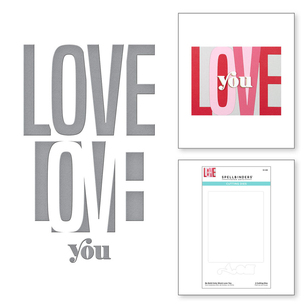 Spellbinders Be Bold Color Block Love You Etched Dies (S5-488) (OUTLET)
