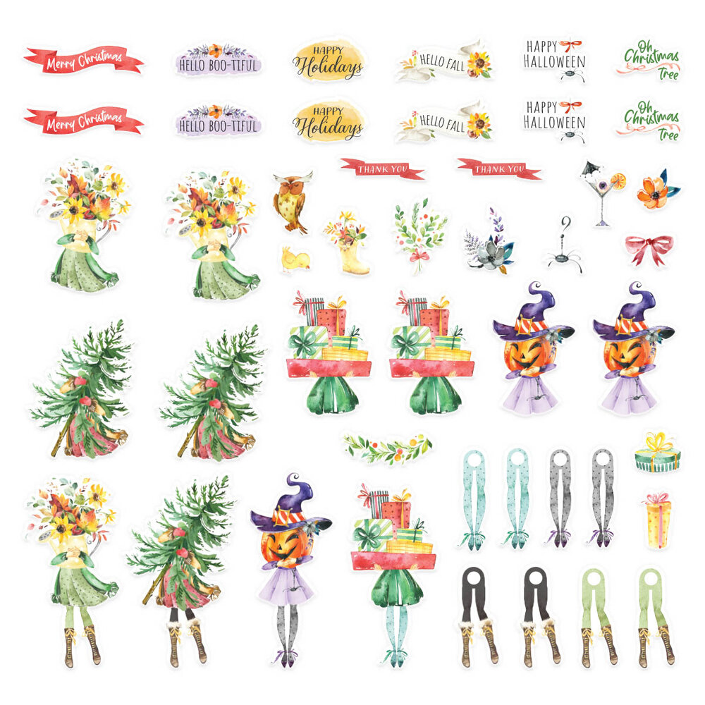 Spellbinders Dancin' Watercolor Holidays Printed Die Cuts (SCS-330) (OUTLET)