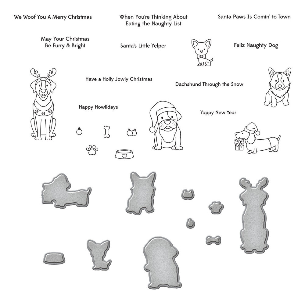Spellbinders Christmas Pups Clear Stamp & Die Set (SDS-178) (OUTLET)