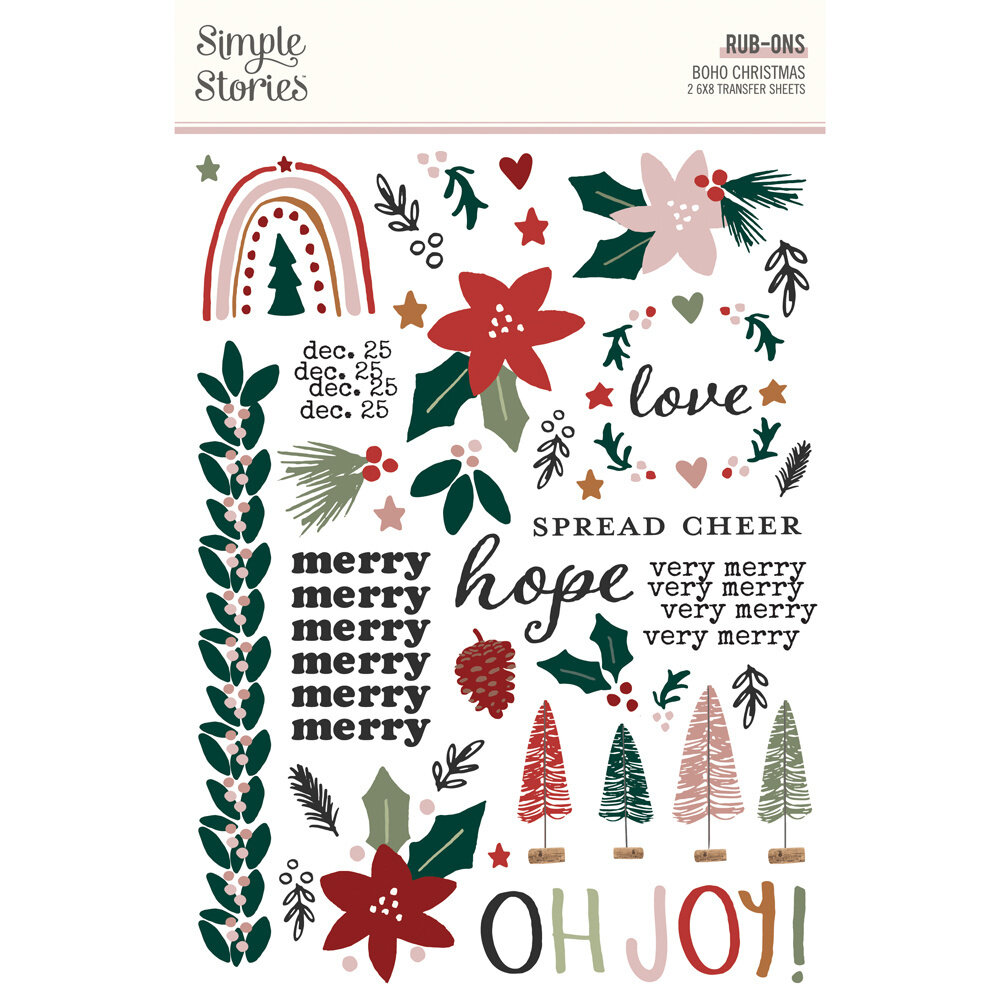 Simple Stories Boho Christmas Rub-ons (20624) (OUTLET)