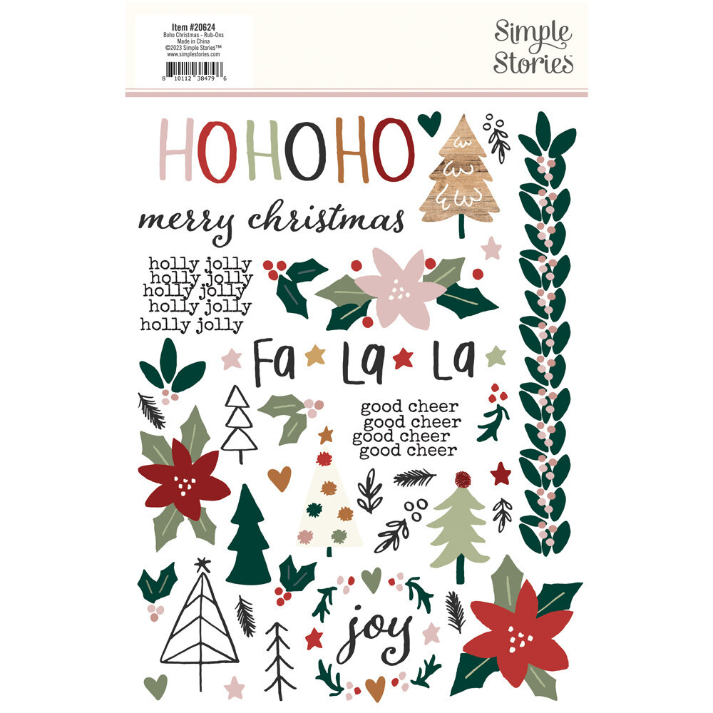 Simple Stories Boho Christmas Rub-ons (20624) (OUTLET)
