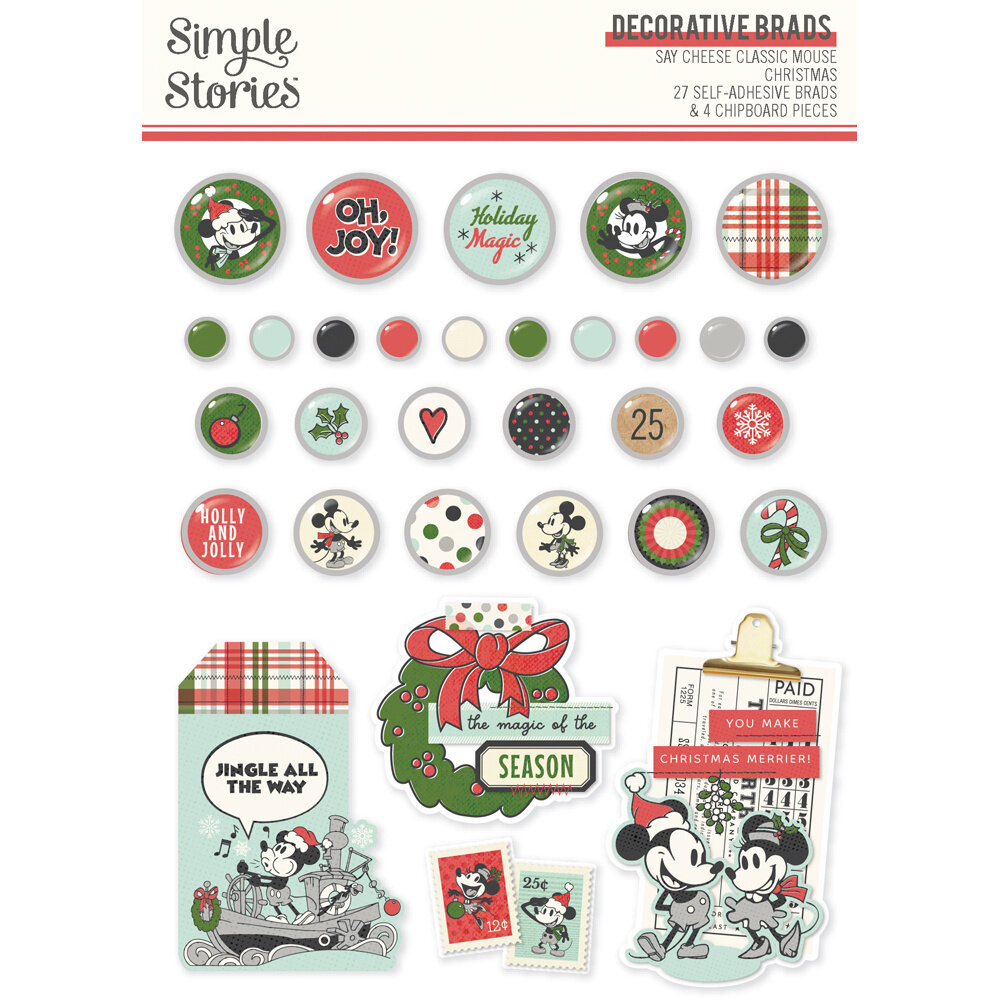 Simple Stories Say Cheese Classic Mouse Christmas Decorative Brads (25212) (OUTLET)