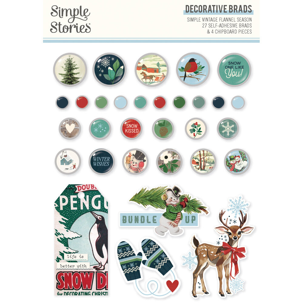 Simple Stories Simple Vintage Flannel Season Decorative Brads (25324) (OUTLET)