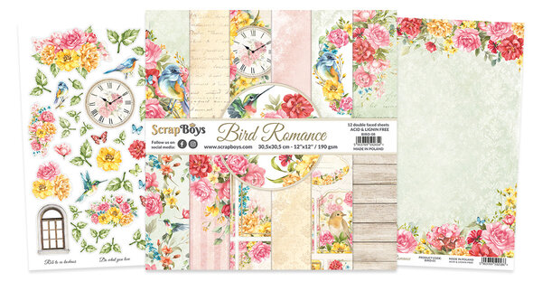 ScrapBoys Bird Romance 12x12 Inch Paper Pack (BIRO-08) (OUTLET)