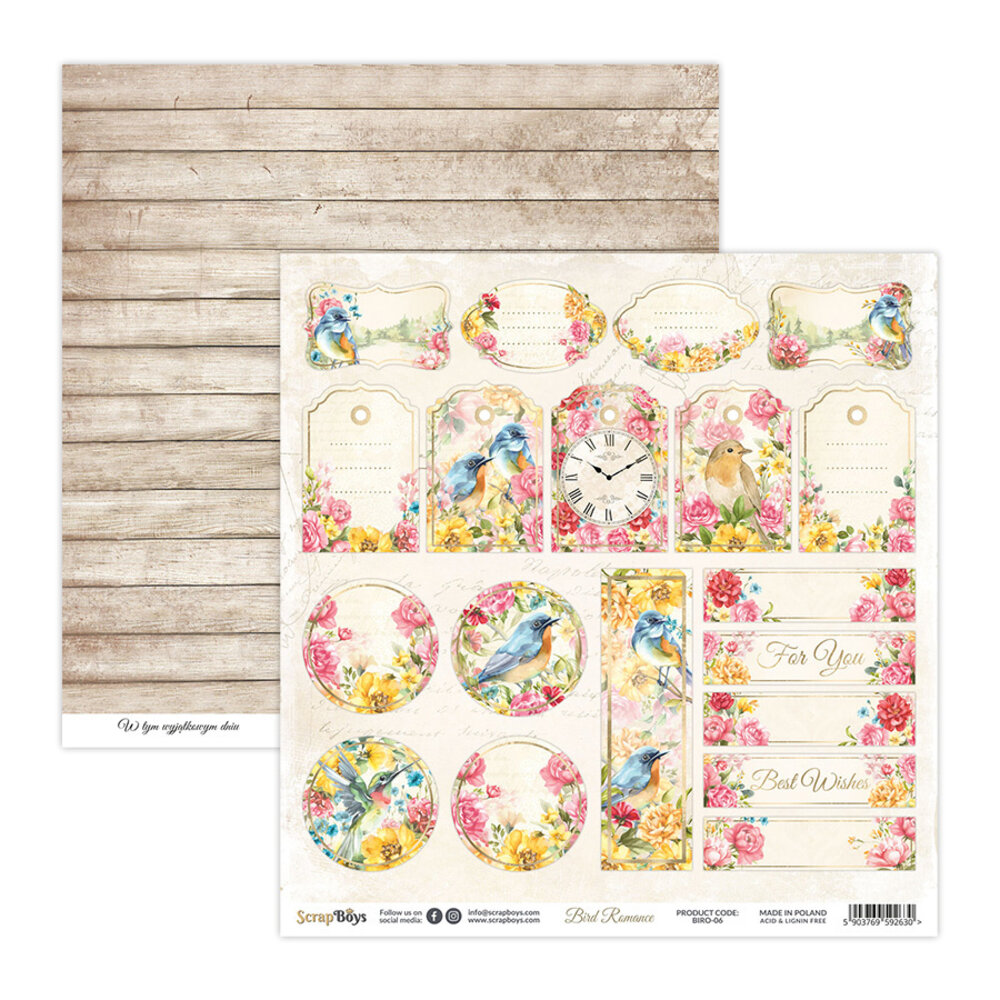ScrapBoys Bird Romance 12x12 Inch Paper Pack (BIRO-08) (OUTLET)