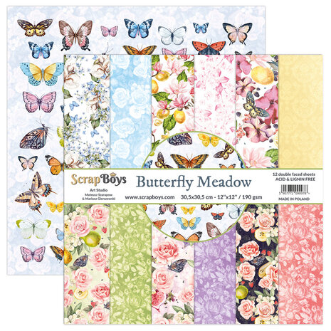 ScrapBoys Butterfly Meadow 12x12 Inch Paper Pack (BUME-08) (OUTLET)