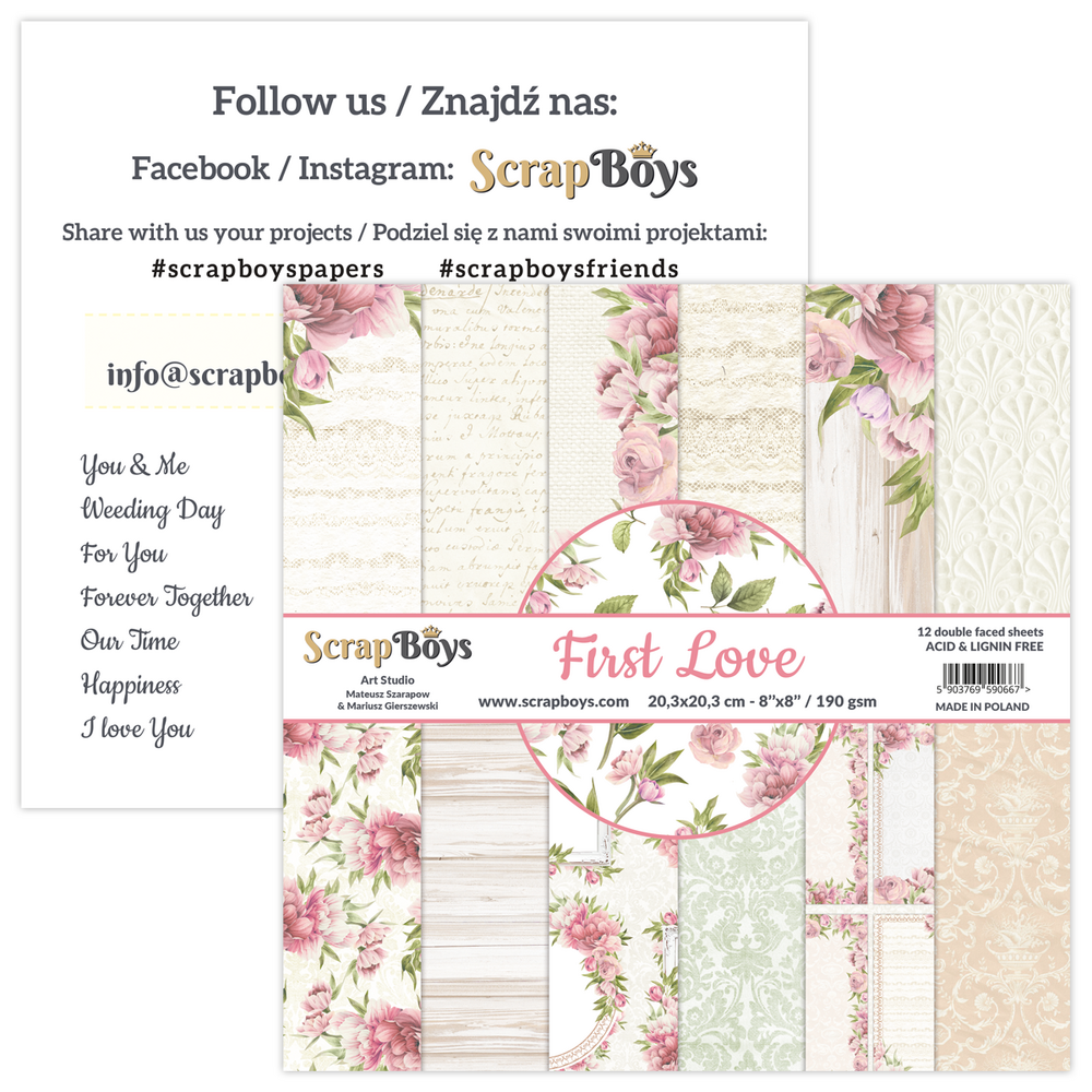 ScrapBoys First Love 8x8 Inch Paper Pad (FILO-10) (OUTLET)