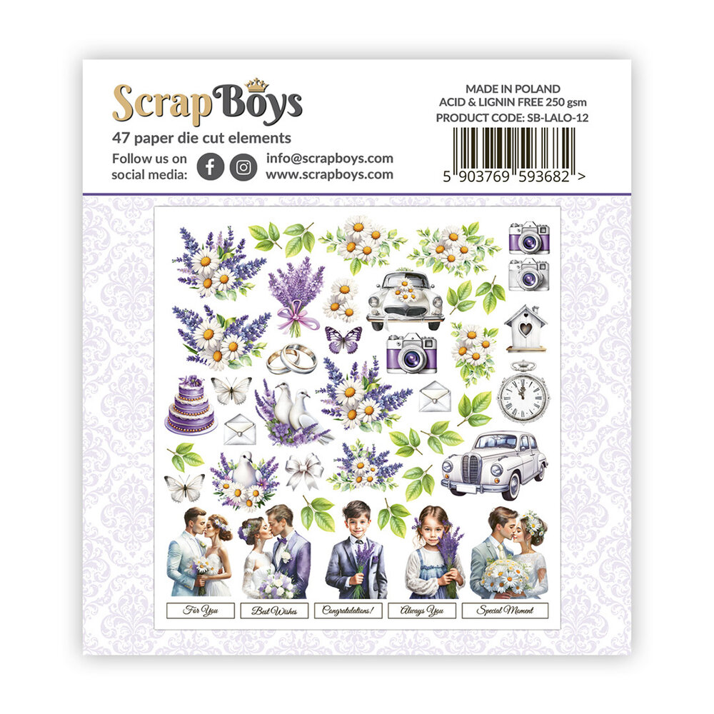 ScrapBoys Lavender Love Double Sided Die Cut Elements (47pcs) (SB-LALO-12) (OUTLET)
