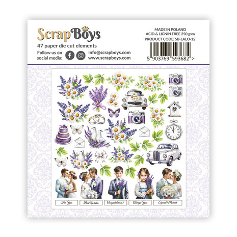 ScrapBoys Lavender Love Double Sided Die Cut Elements (47pcs) (SB-LALO-12) (OUTLET)