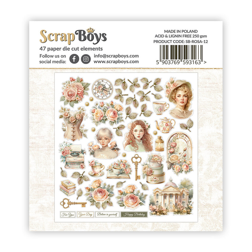 ScrapBoys Rosalia Double Sided Die Cut Elements 47 pcs (SB-ROSA-12) (OUTLET)