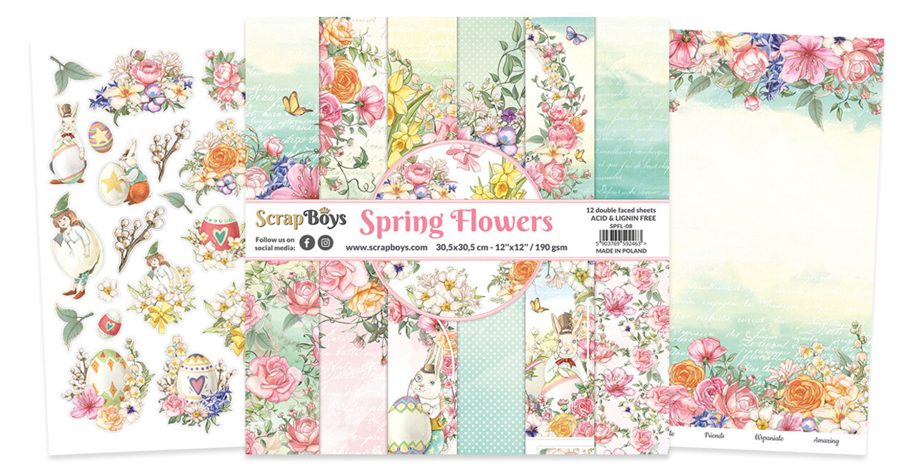 ScrapBoys Spring Flowers 12x12 Inch Paper Pack (SPFL-08) (OUTLET)