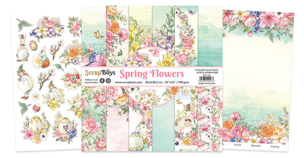 ScrapBoys Spring Flowers 12x12 Inch Paper Pack (SPFL-08) (OUTLET)
