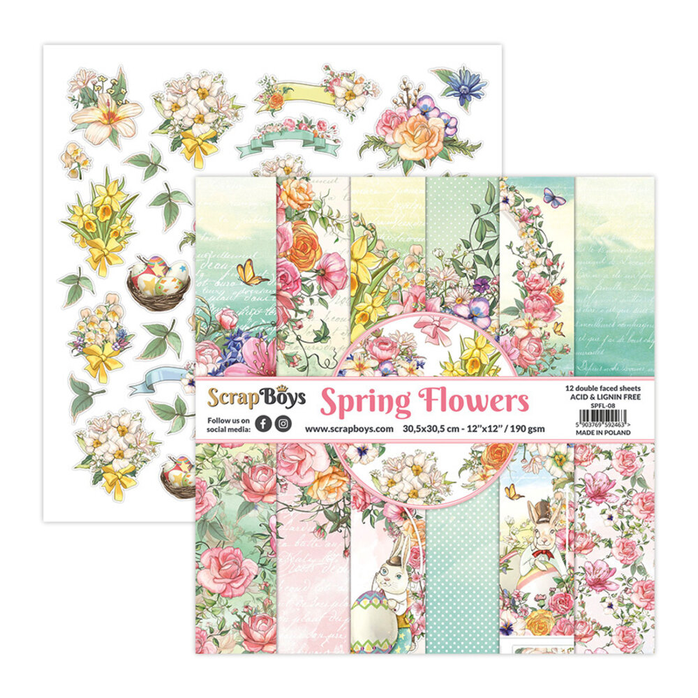 ScrapBoys Spring Flowers 12x12 Inch Paper Pack (SPFL-08) (OUTLET)