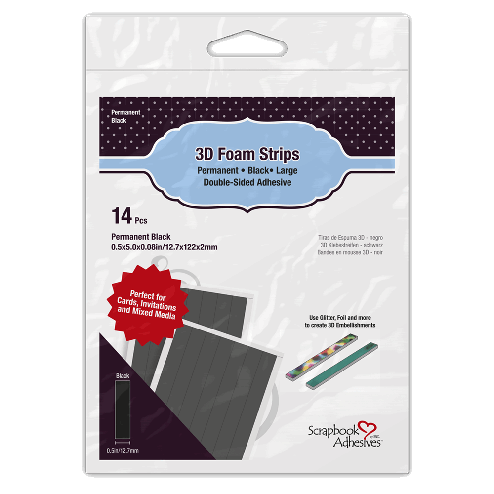 Scrapbook Adhesives 3D Foam Strips 0.5 Inch Black (14pcs) (01409-10) (OUTLET)
