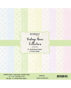 Reprint Vintage Basic Collection Damask 12x12 Inch Paper Pack (CRP036) (OUTLET)
