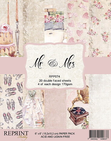Reprint Mr & Mrs 6x6 Inch Paper Pack (RPP074) (OUTLET)