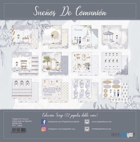 Papers For You Sueños De Comunión Niño Moreno Scrap Paper Pack (12pcs) (PFY-13425) (OUTLET)
