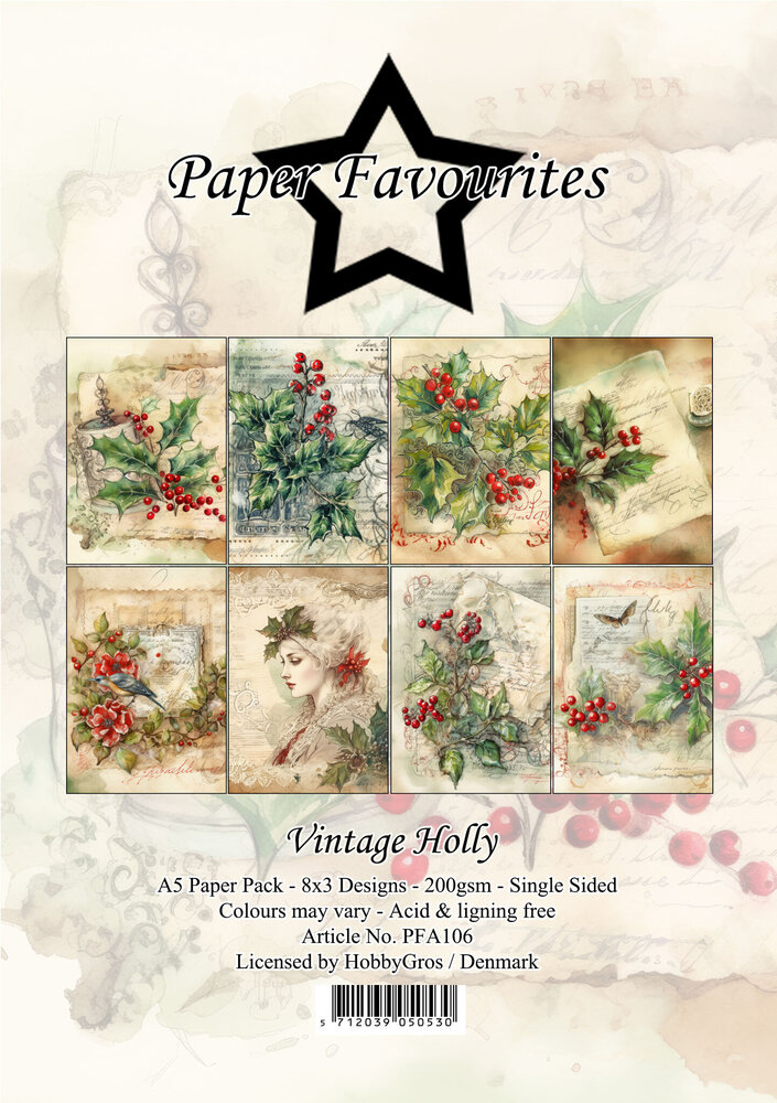 Paper Favourites Vintage Holly A5 Paper Pack (PFA106) (OUTLET)