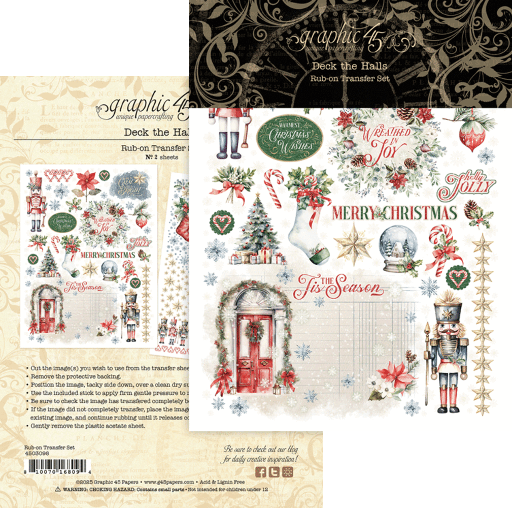 Graphic 45 Deck the Halls Rub-On Transfers (4503098) (OUTLET)