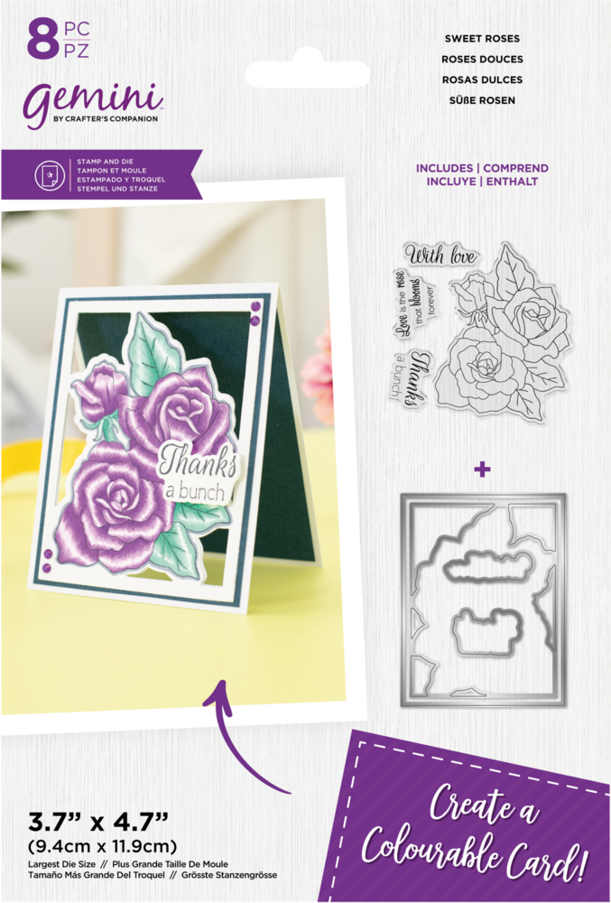 Gemini Colourable Create-a-Card Stamp & Die Sweet Roses (GEM-STD-SWRO) (OUTLET)