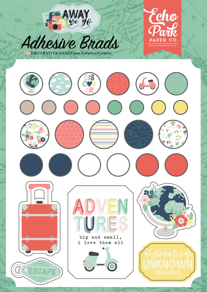 Echo Park Away We Go Adhesive Brads (AWG270020) (OUTLET)
