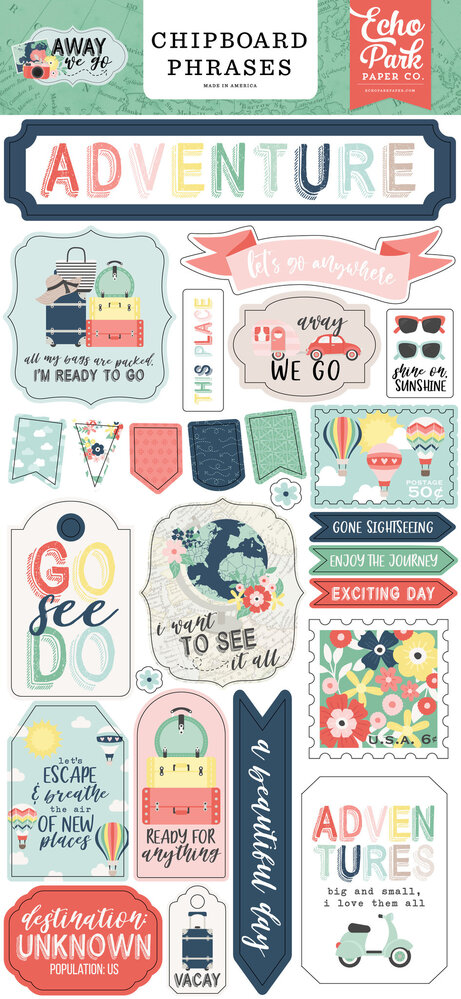 Echo Park Away We Go Chipboard Phrases (AWG270022) (OUTLET)