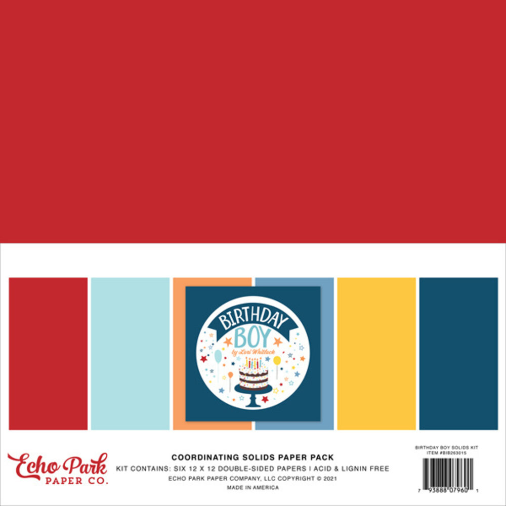Echo Park Birthday Boy 12x12 Inch Coordinating Solids Paper Pack (BIB263015) (OUTLET)