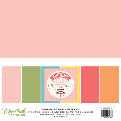 Echo Park Birthday Girl 12x12 Inch Coordinating Solids Paper Pack (BIG262015) (OUTLET)