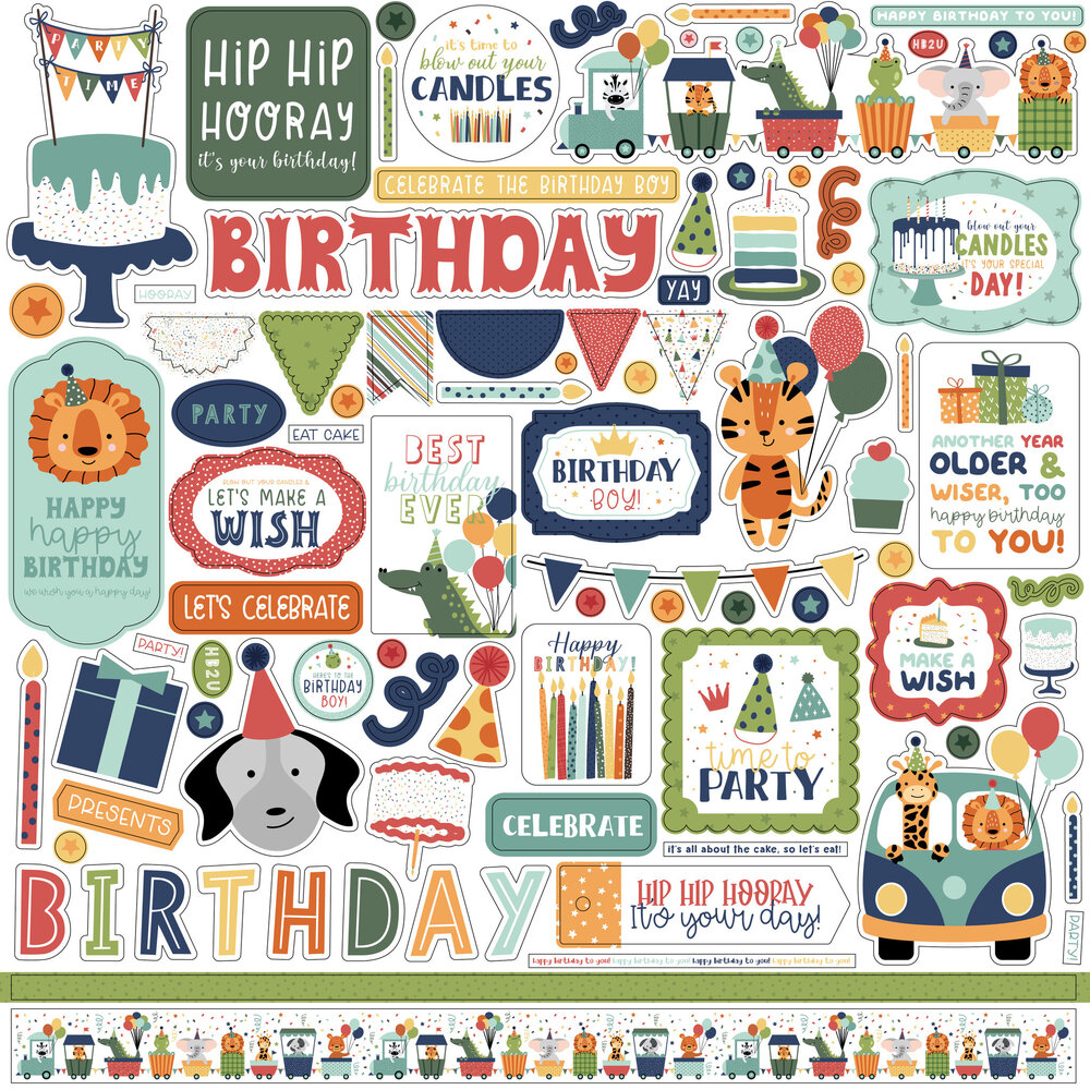 Echo Park A Birthday Wish Boy 12x12 Inch Element Sticker (BWB297014) (OUTLET)