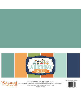 Echo Park A Birthday Wish Boy 12x12 Inch Coordinating Solids Paper Pack (BWB297015) (OUTLET)