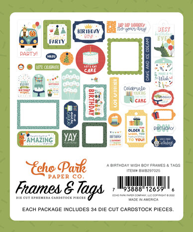 Echo Park A Birthday Wish Boy Frames & Tags (BWB297025) (OUTLET)